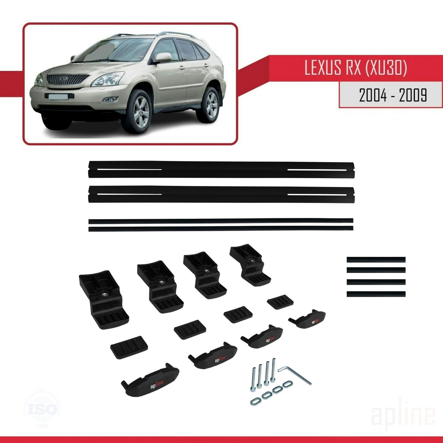 Compatible avec Lexus RX 2 (XU30) 2004-2009 BASIC Model Barres de Toit Railing Porte-Bagages de Voiture Noir Aluminium 2 Barres