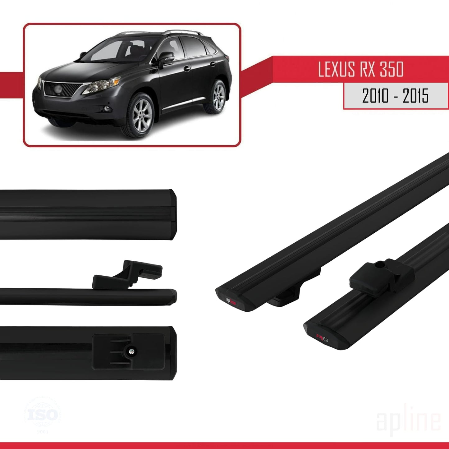 Compatible avec Lexus RX 3 (AL10) 2010-2015 BASIC Model Barres de Toit Railing Porte-Bagages de Voiture Noir Aluminium 2 Barres