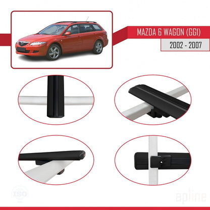 Compatible avec Mazda 6 I (GG1) 2002-2007 BASIC Model Barres de Toit Railing Porte-Bagages de Voiture Noir Aluminium 3 Barres