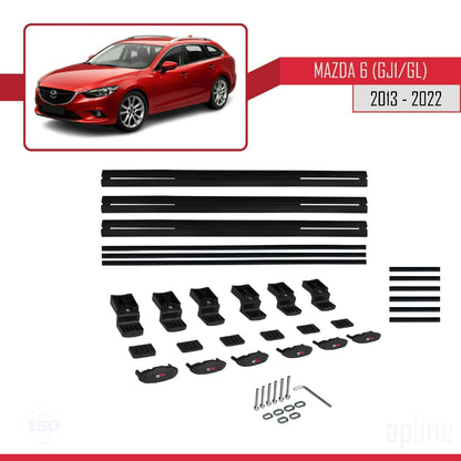 Compatible avec Mazda 6 III (GJ1/GL) 2013-2022 BASIC Model Barres de Toit Railing Porte-Bagages de Voiture Noir Aluminium 3 Barres