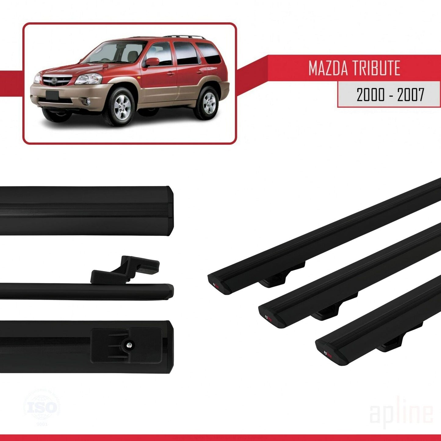Compatible con Mazda Tribute 2000-2007 BASIC Model Barras de Techo Auto Portaequipajes Barras Transversales Negro Aluminio 3 Barras