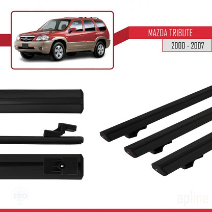 Compatible con Mazda Tribute 2000-2007 BASIC Model Barras de Techo Auto Portaequipajes Barras Transversales Negro Aluminio 3 Barras