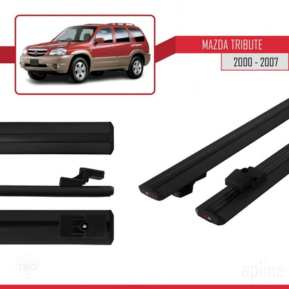 BASIC Model Dakdrager bagagedrager compatibel met Mazda Tribute 2000-2007 Spoorstaven Zwart Aluminium 2 Staven