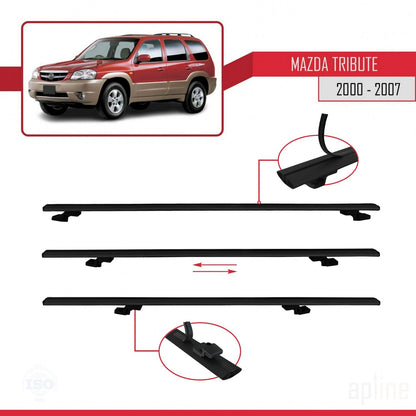 BASIC Model Dakdrager bagagedrager compatibel met Mazda Tribute 2000-2007 Spoorstaven Zwart Aluminium 2 Staven