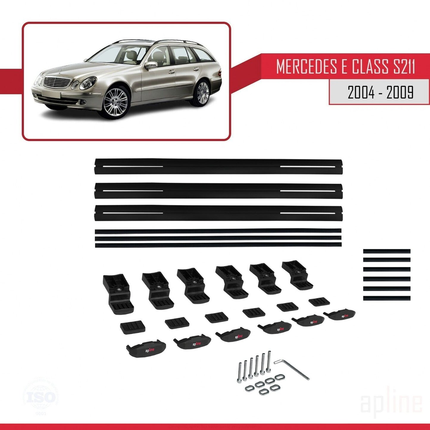 Compatible avec Mercedes Classe E 3 (S211) 2004-2009 BASIC Model Barres de Toit Railing Porte-Bagages de Voiture Noir Aluminium 3 Barres