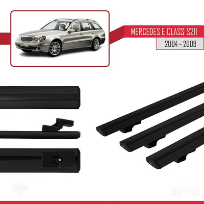 Compatible avec Mercedes Classe E 3 (S211) 2004-2009 BASIC Model Barres de Toit Railing Porte-Bagages de Voiture Noir Aluminium 3 Barres
