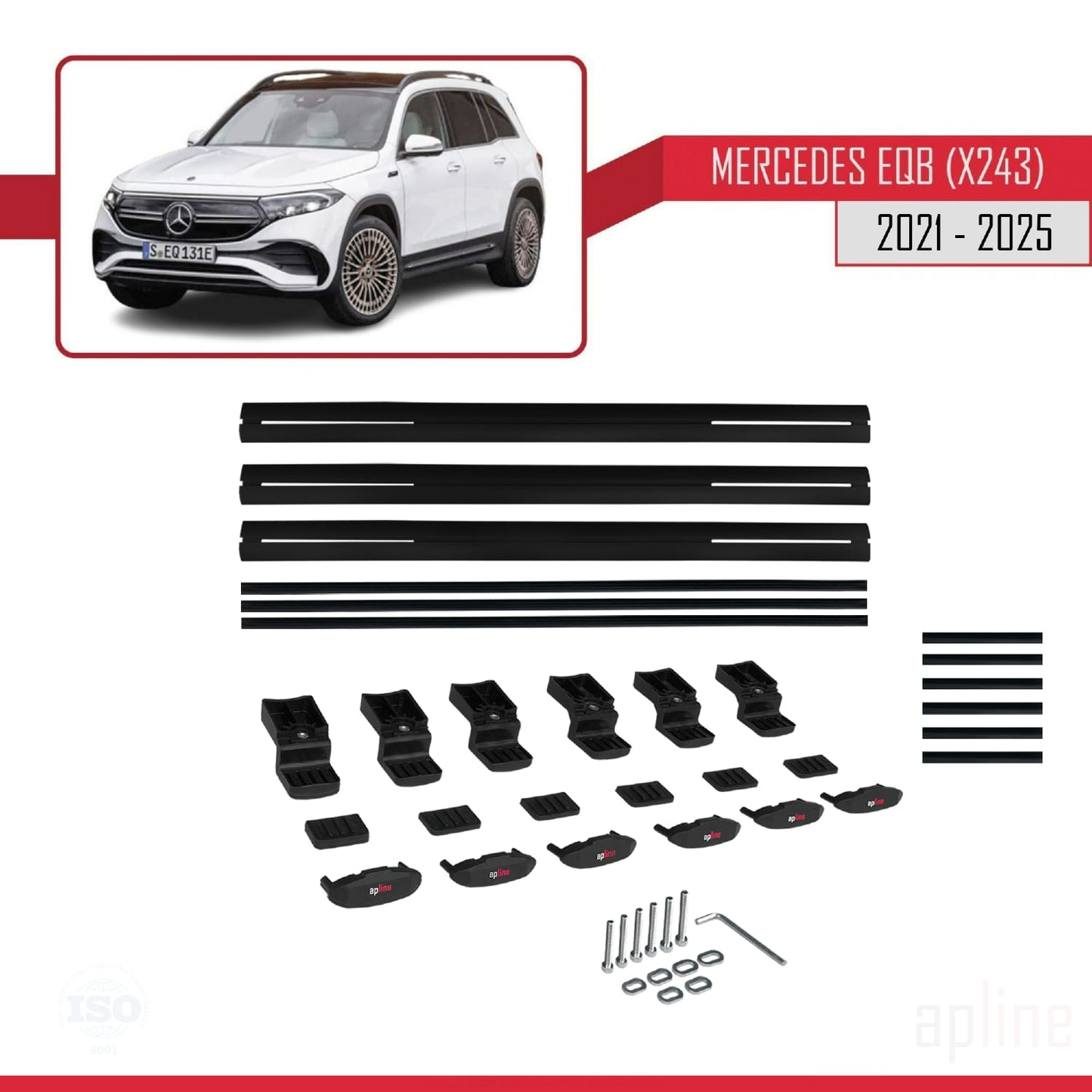 Compatibile con Mercedes EQB (X243) 2021-2025 BASIC Model Barre Tetto Portapacchi Auto Barre Portatutto Nero Alluminio 3 Barre