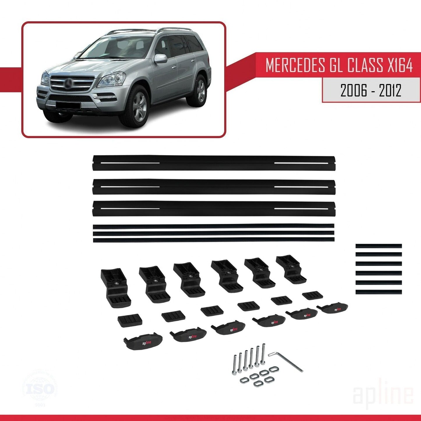 Compatible avec Mercedes Classe GL (X164) 2006-2012 BASIC Model Barres de Toit Railing Porte-Bagages de Voiture Noir Aluminium 3 Barres