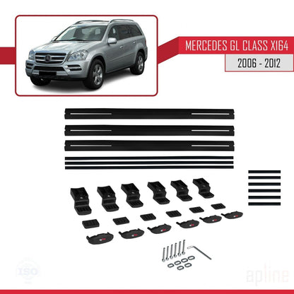 Compatible avec Mercedes Classe GL (X164) 2006-2012 BASIC Model Barres de Toit Railing Porte-Bagages de Voiture Noir Aluminium 3 Barres
