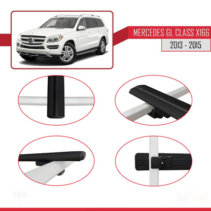 BASIC Model Dakdrager bagagedrager compatibel met Mercedes GL Klasse 2 (X166) Pre-Facelift 2013-2015 Spoorstaven Zwart Aluminium 2 Staven