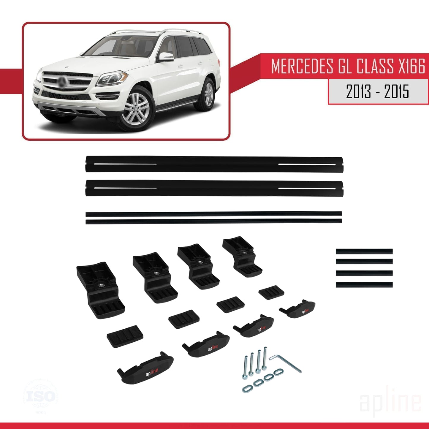 BASIC Model Dakdrager bagagedrager compatibel met Mercedes GL Klasse 2 (X166) Pre-Facelift 2013-2015 Spoorstaven Zwart Aluminium 2 Staven