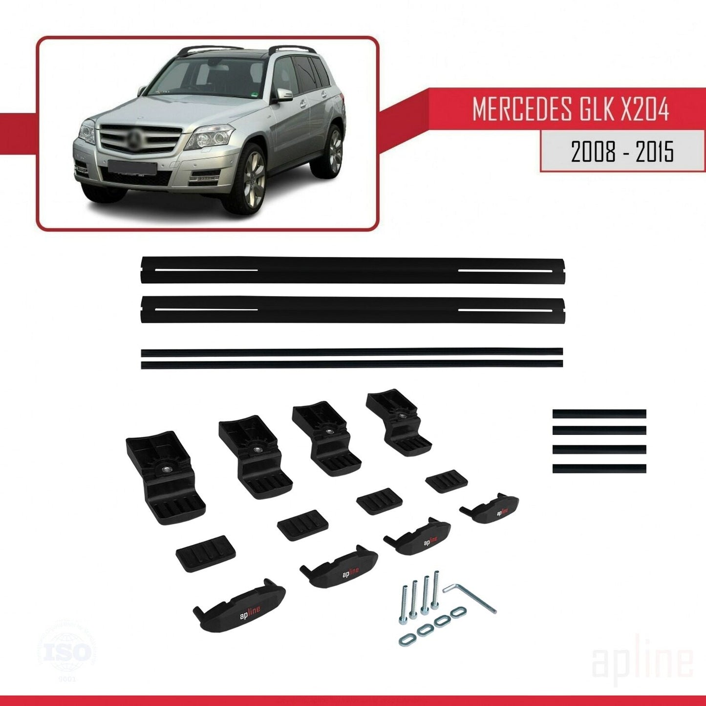 Compatible avec Mercedes Classe GLK (X204) 2008-2015 BASIC Model Barres de Toit Railing Porte-Bagages de Voiture Noir Aluminium 2 Barres