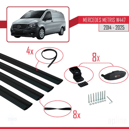 Compatible avec Mercedes Metris (W447) 2014-2025 BASIC Model Barres de Toit Railing Porte-Bagages de Voiture Noir Aluminium 4 Barres