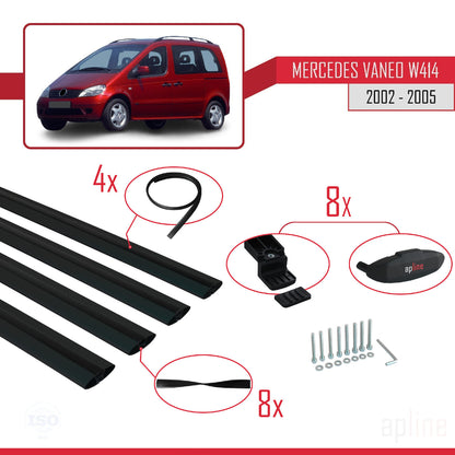 Compatible avec Mercedes Vaneo (W414) 2002-2005 BASIC Model Barres de Toit Railing Porte-Bagages de Voiture Noir Aluminium 4 Barres