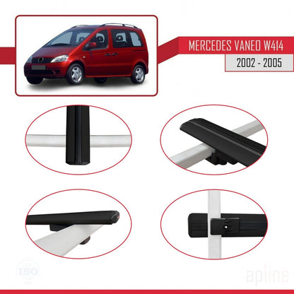 Compatible avec Mercedes Vaneo (W414) 2002-2005 BASIC Model Barres de Toit Railing Porte-Bagages de Voiture Noir Aluminium 2 Barres