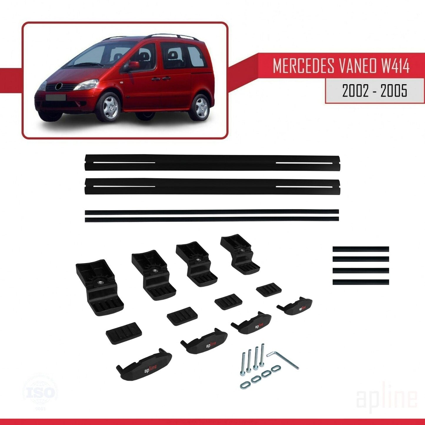 Compatible avec Mercedes Vaneo (W414) 2002-2005 BASIC Model Barres de Toit Railing Porte-Bagages de Voiture Noir Aluminium 2 Barres