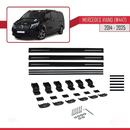 Compatible avec Mercedes Viano 3 (W447) 2014-2025 BASIC Model Barres de Toit Railing Porte-Bagages de Voiture Noir Aluminium 3 Barres
