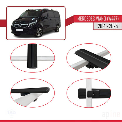 Compatible avec Mercedes Viano 3 (W447) 2014-2025 BASIC Model Barres de Toit Railing Porte-Bagages de Voiture Noir Aluminium 3 Barres