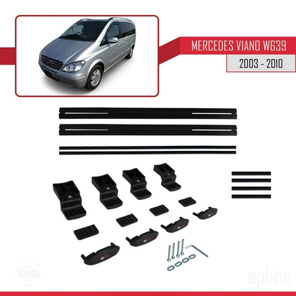Compatible avec Mercedes Viano 2 (W639) Pre-Facelift 2003-2010 BASIC Model Barres de Toit Railing Porte-Bagages de Voiture Noir Aluminium 2 Barres