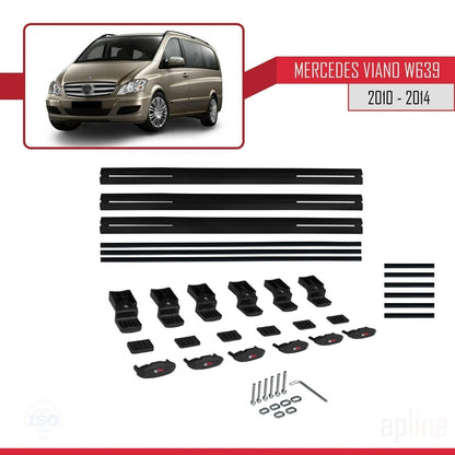 Compatible avec Mercedes Viano 2 (W639) Post-Facelift 2010-2014 BASIC Model Barres de Toit Railing Porte-Bagages de Voiture Noir Aluminium 3 Barres