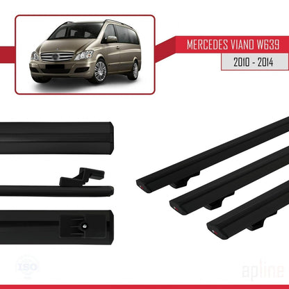 Compatible avec Mercedes Viano 2 (W639) Post-Facelift 2010-2014 BASIC Model Barres de Toit Railing Porte-Bagages de Voiture Noir Aluminium 3 Barres