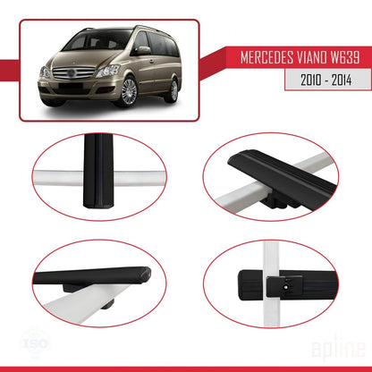Compatible avec Mercedes Viano 2 (W639) Post-Facelift 2010-2014 BASIC Model Barres de Toit Railing Porte-Bagages de Voiture Noir Aluminium 2 Barres