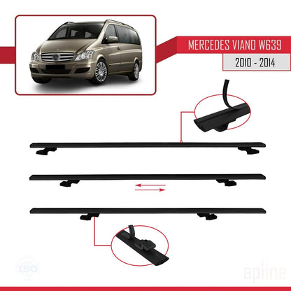 Compatible avec Mercedes Viano 2 (W639) Post-Facelift 2010-2014 BASIC Model Barres de Toit Railing Porte-Bagages de Voiture Noir Aluminium 2 Barres