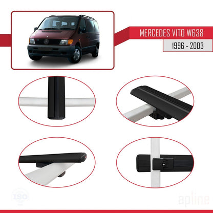 Compatible avec Mercedes Vito (W638) 1996-2003 BASIC Model Barres de Toit Railing Porte-Bagages de Voiture Noir Aluminium 3 Barres