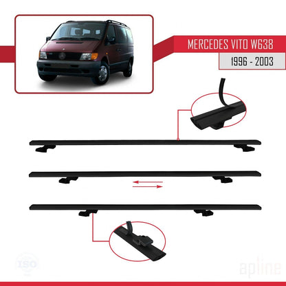 Compatible avec Mercedes Vito (W638) 1996-2003 BASIC Model Barres de Toit Railing Porte-Bagages de Voiture Noir Aluminium 3 Barres