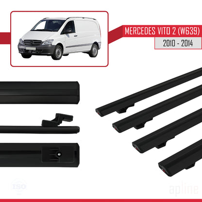 Compatible avec Mercedes Vito 2 (W639) Post-Facelift 2010-2014 BASIC Model Barres de Toit Railing Porte-Bagages de Voiture Noir Aluminium 4 Barres