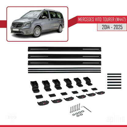 Compatible avec Mercedes Vito Tourer (W447) 2014-2025 BASIC Model Barres de Toit Railing Porte-Bagages de Voiture Noir Aluminium 3 Barres