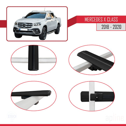 Compatibile con Mercedes Classe X (470) 2018-2020 BASIC Model Barre Tetto Portapacchi Auto Barre Portatutto Nero Alluminio 2 Barre