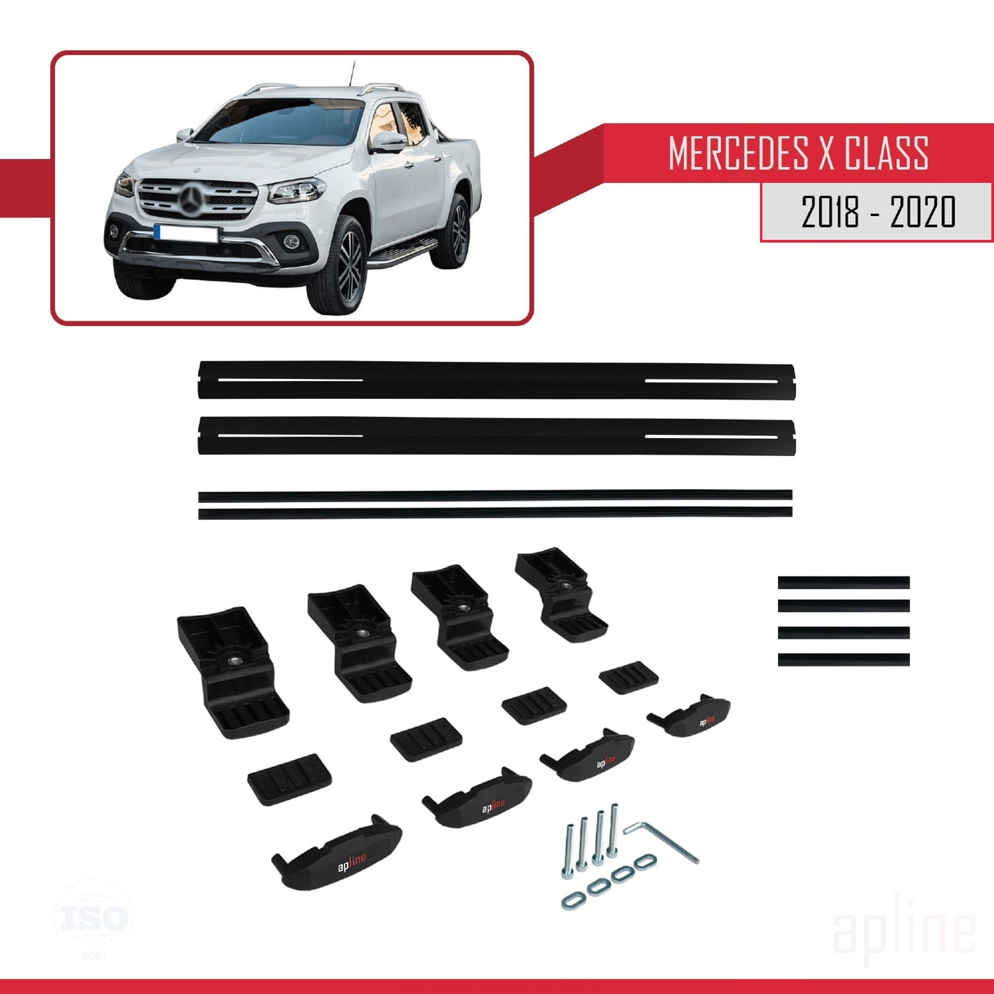 Compatibile con Mercedes Classe X (470) 2018-2020 BASIC Model Barre Tetto Portapacchi Auto Barre Portatutto Nero Alluminio 2 Barre