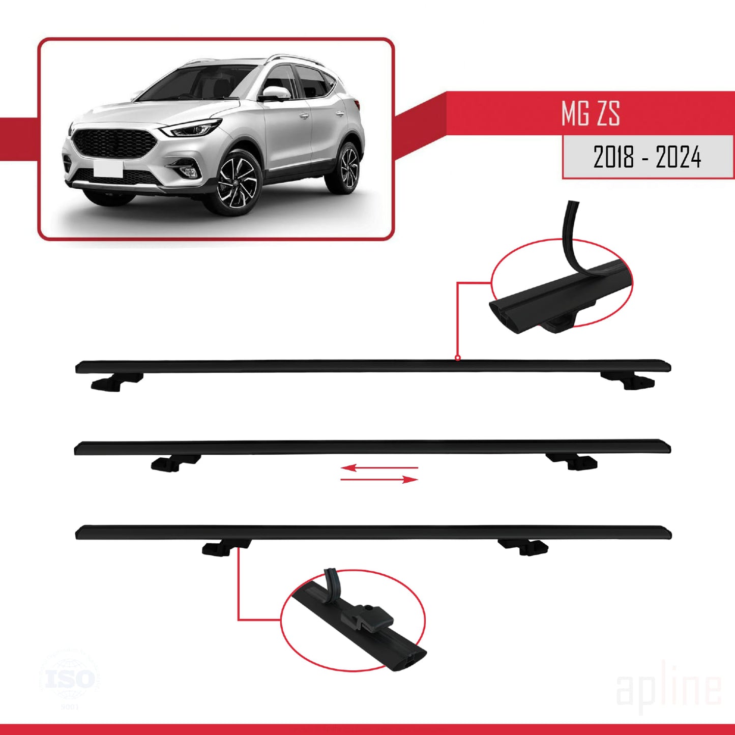 Compatible avec MG ZS 2018-2024 BASIC Model Barres de Toit Railing Porte-Bagages de Voiture Noir Aluminium 3 Barres