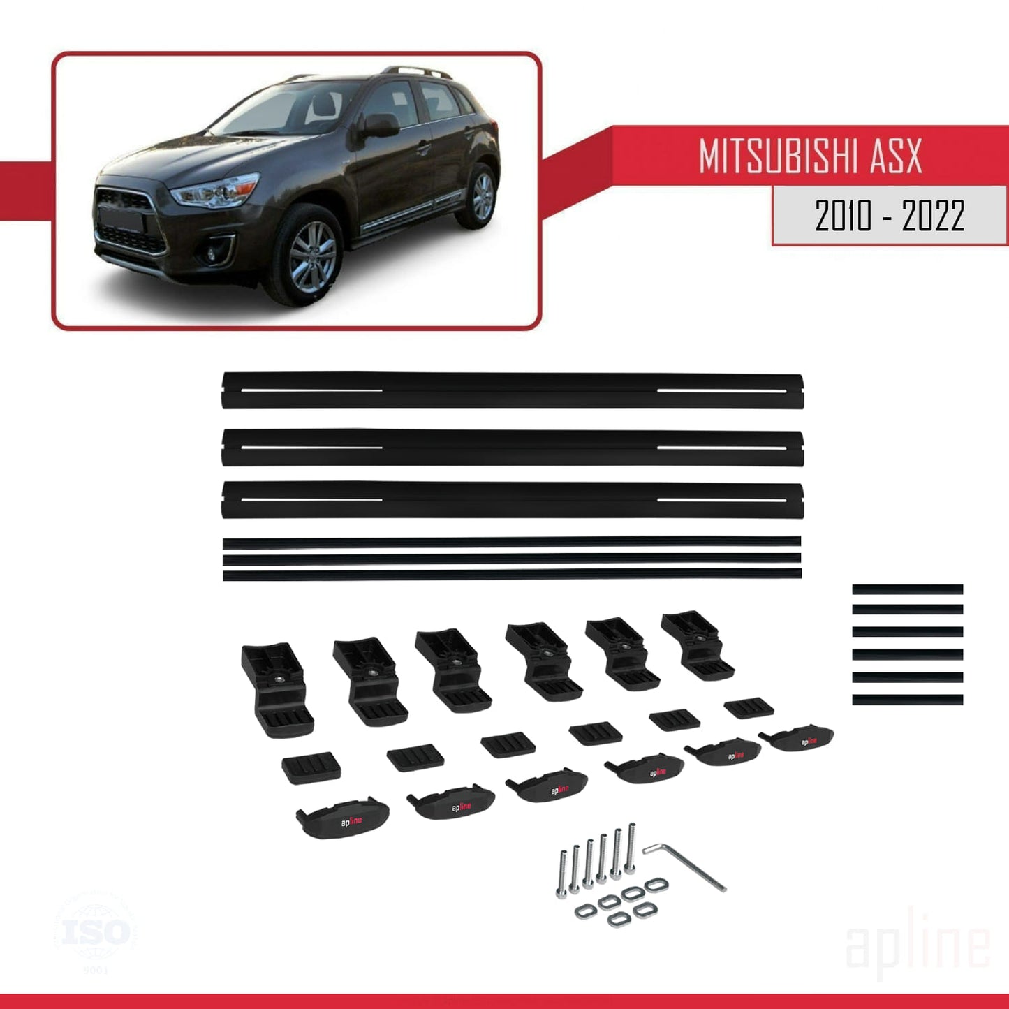 BASIC Model Dakdrager bagagedrager compatibel met Mitsubishi ASX (GA) 2010-2022 Spoorstaven Zwart Aluminium 3 Staven