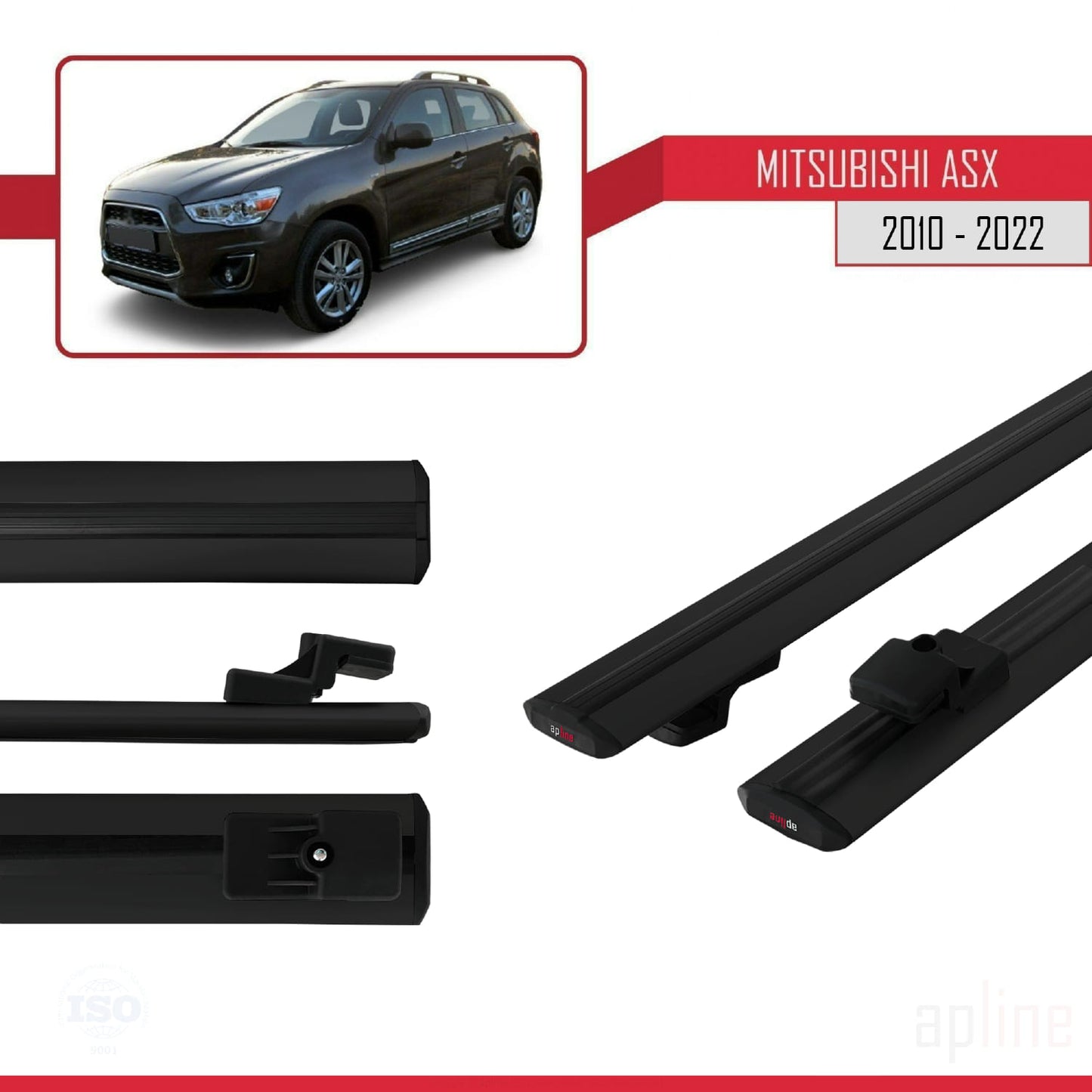 BASIC Model Dakdrager bagagedrager compatibel met Mitsubishi ASX (GA) 2010-2022 Spoorstaven Zwart Aluminium 2 Staven