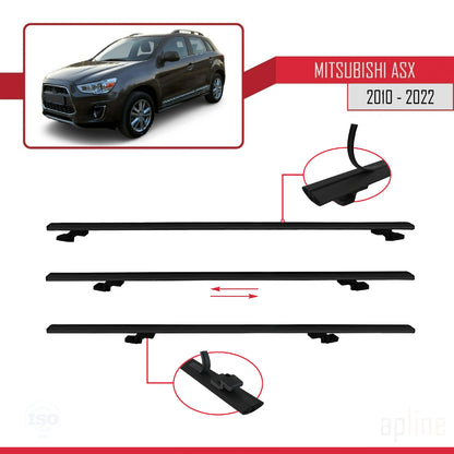 BASIC Model Dakdrager bagagedrager compatibel met Mitsubishi ASX (GA) 2010-2022 Spoorstaven Zwart Aluminium 2 Staven