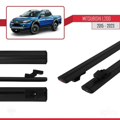 BASIC Model Dakdrager bagagedrager compatibel met Mitsubishi L200 V 2015-2023 Spoorstaven Zwart Aluminium 2 Staven