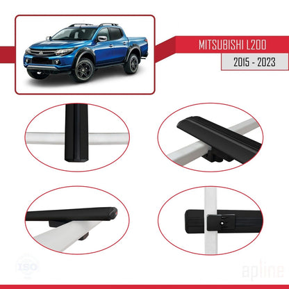 BASIC Model Dakdrager bagagedrager compatibel met Mitsubishi L200 V 2015-2023 Spoorstaven Zwart Aluminium 2 Staven