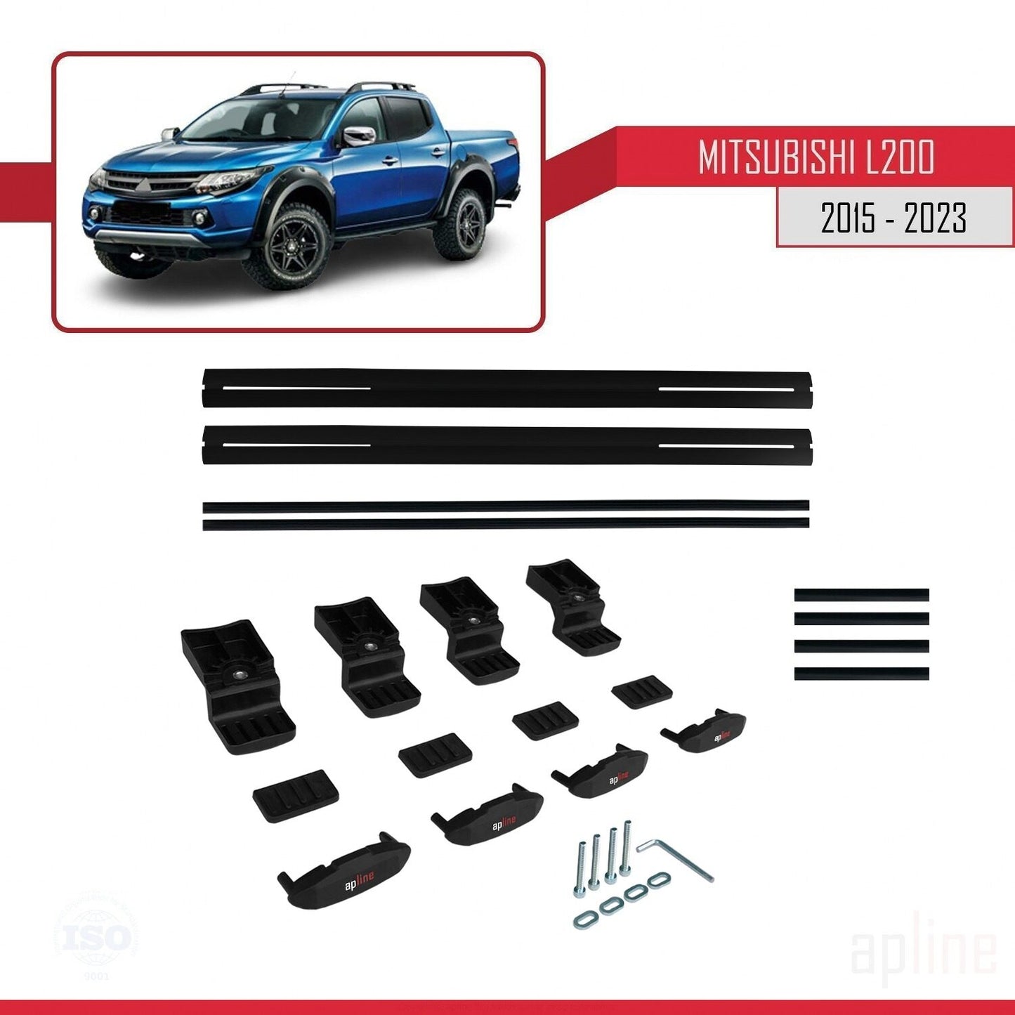 BASIC Model Dakdrager bagagedrager compatibel met Mitsubishi L200 V 2015-2023 Spoorstaven Zwart Aluminium 2 Staven