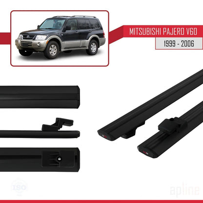 Compatible avec Mitsubishi Pajero (V60) 5 Kapı 1999-2006 BASIC Model Barres de Toit Railing Porte-Bagages de Voiture Noir Aluminium 2 Barres