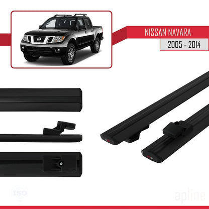 Compatible avec Nissan Navara 3 (D40) 2005-2014 BASIC Model Barres de Toit Railing Porte-Bagages de Voiture Noir Aluminium 2 Barres