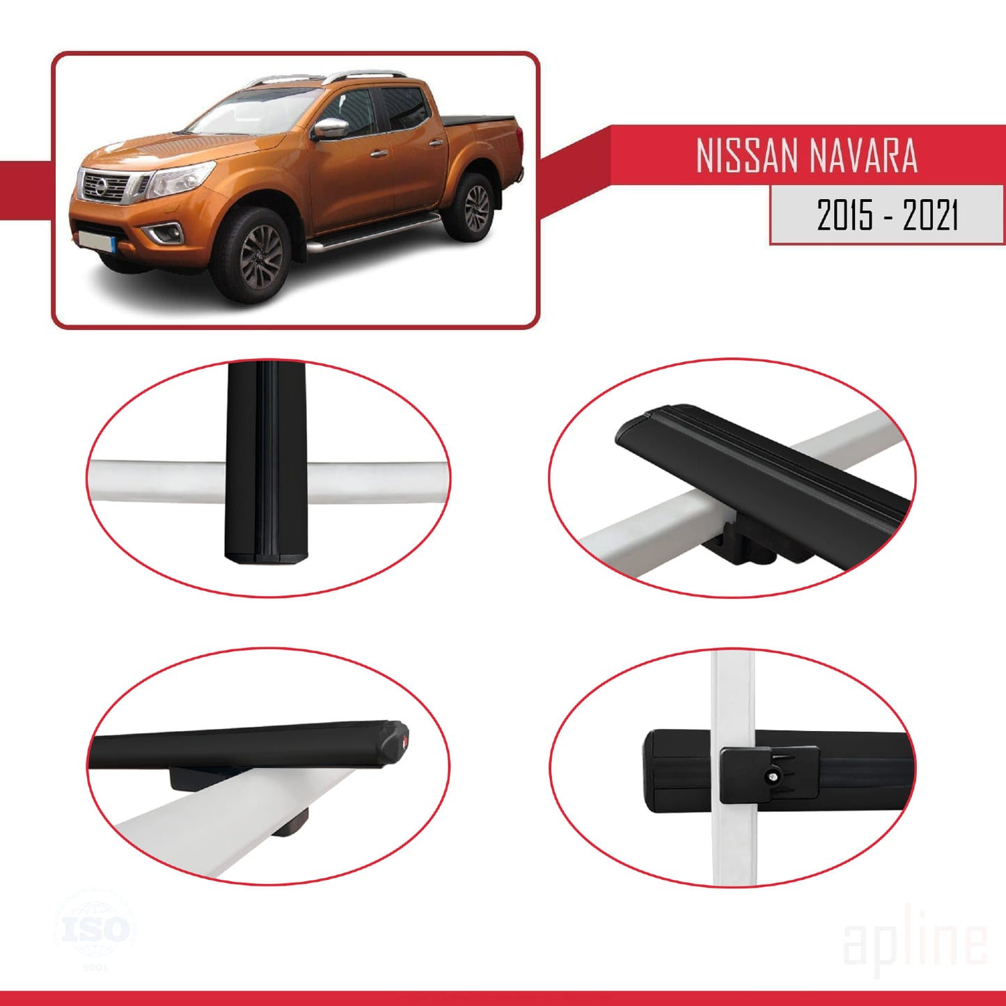 Compatible avec Nissan Navara 4 (D23) 2015-2021 BASIC Model Barres de Toit Railing Porte-Bagages de Voiture Noir Aluminium 3 Barres