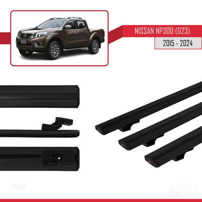 Compatible avec Nissan NP300 (D23) 2015-2021 BASIC Model Barres de Toit Railing Porte-Bagages de Voiture Noir Aluminium 3 Barres