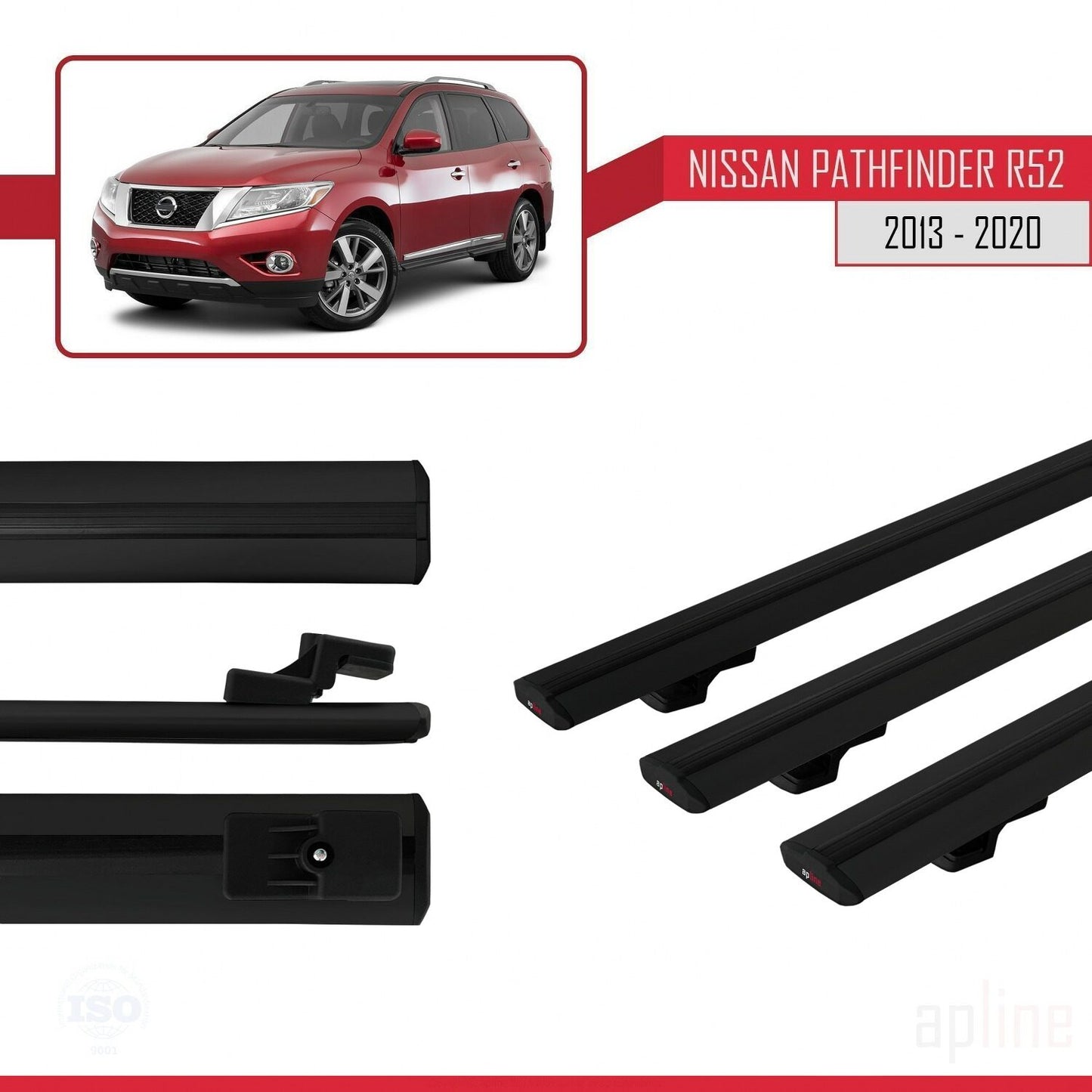Compatible avec Nissan Pathfinder 4 (R52) 2013-2020 BASIC Model Barres de Toit Railing Porte-Bagages de Voiture Noir Aluminium 3 Barres