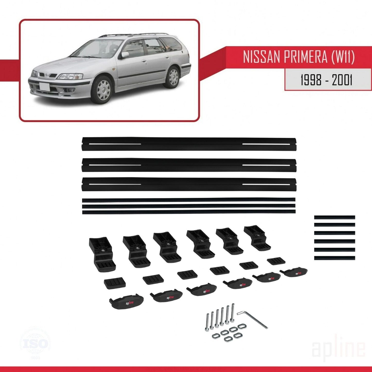 Kompatibel mit Nissan Primera 2 (W11) Traveller 1998-2001 BASIC Model Relingträger Dachträger Auto Gepäckträger Schwarz Aluminium 3 Stangen