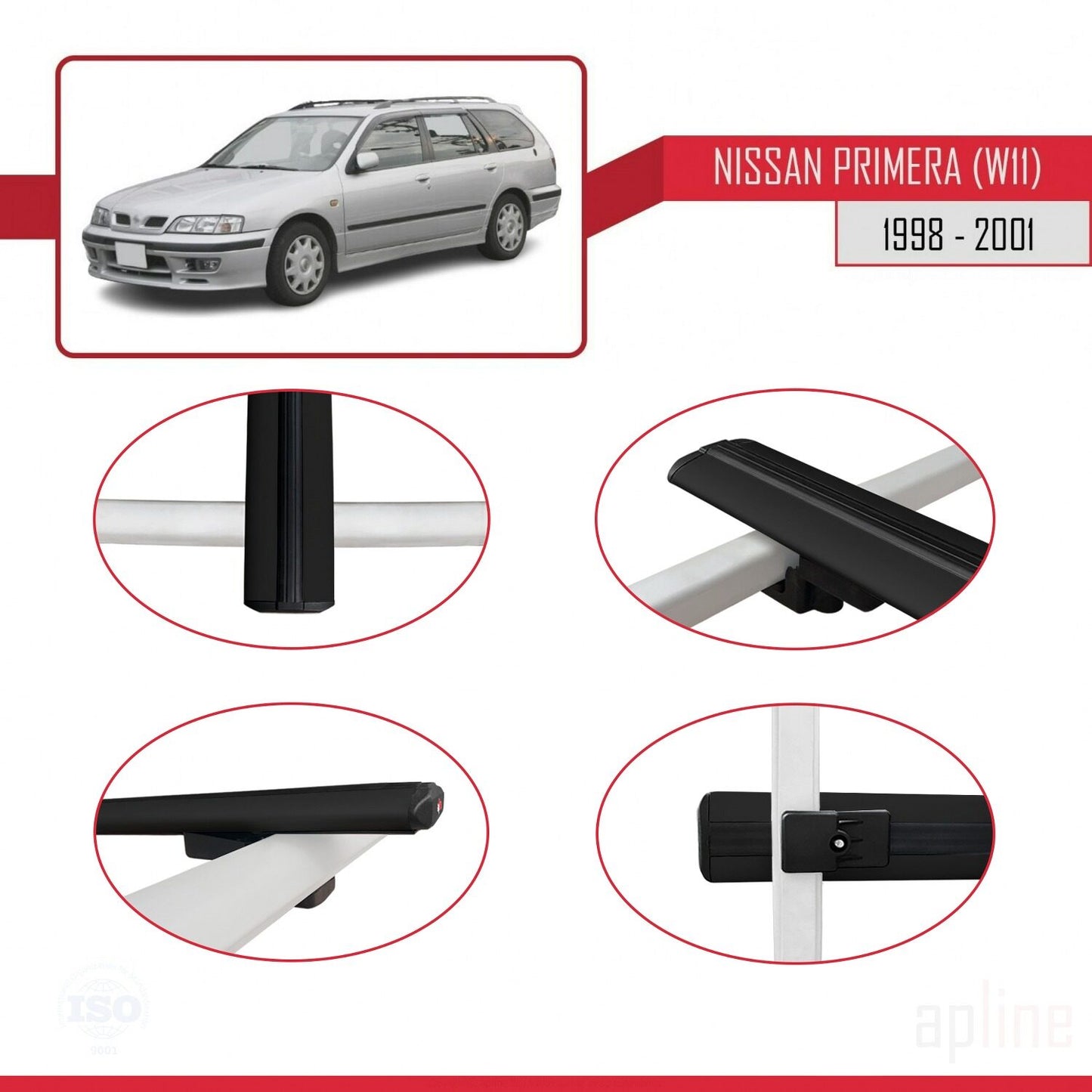 Kompatibel mit Nissan Primera 2 (W11) Traveller 1998-2001 BASIC Model Relingträger Dachträger Auto Gepäckträger Schwarz Aluminium 3 Stangen