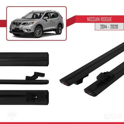 BASIC Model Dakdrager bagagedrager compatibel met Nissan Rogue 2 (T32) 2014-2020 Spoorstaven Zwart Aluminium 2 Staven