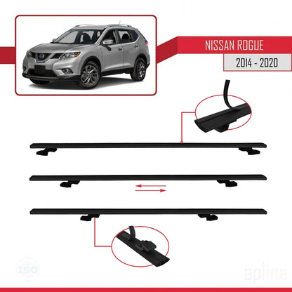 BASIC Model Dakdrager bagagedrager compatibel met Nissan Rogue 2 (T32) 2014-2020 Spoorstaven Zwart Aluminium 2 Staven