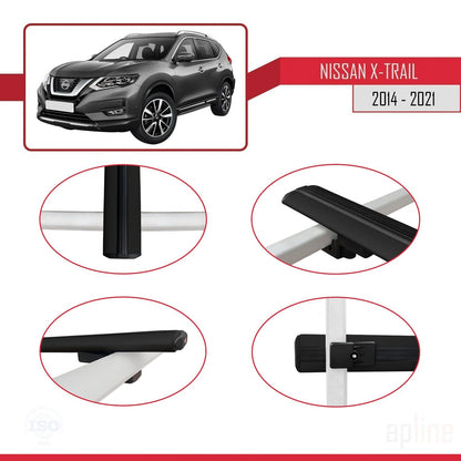 Compatible avec Nissan X-Trail 3 (T32) 2014-2021 BASIC Model Barres de Toit Railing Porte-Bagages de Voiture Noir Aluminium 3 Barres